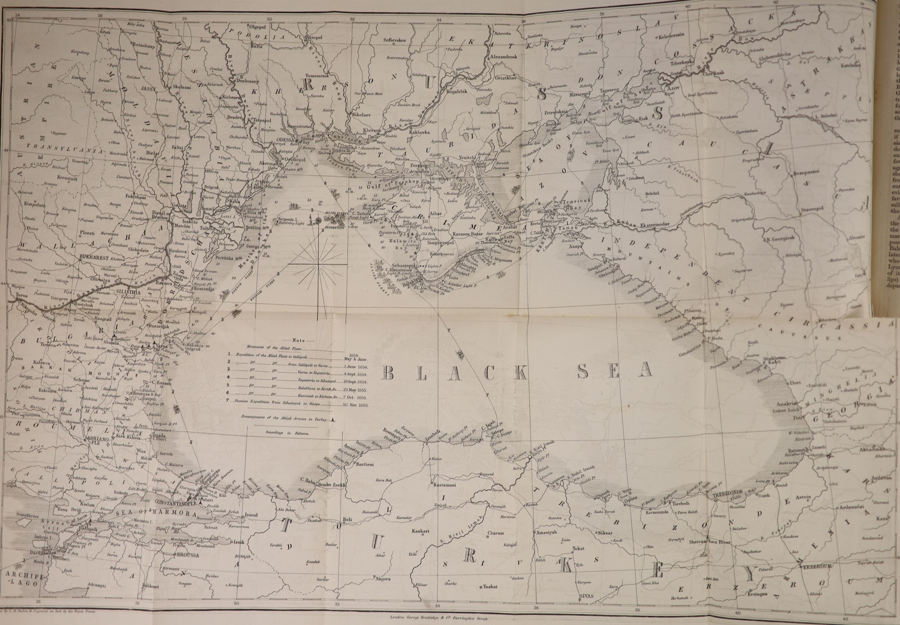 Russell, W.H. - The British Expedition to the Crimea. revised edition, with numerous emendations and additions. portrait, 3 wood engraved plates & 10 folded maps & plans